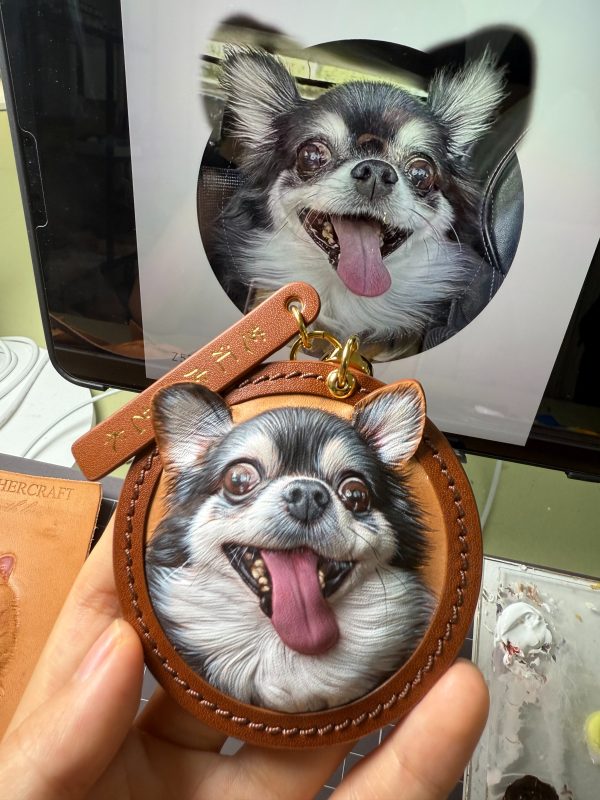Custom Handmade Leather Pet Portrait Memorial Pendant - Image 5