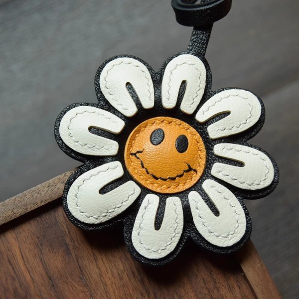 Smiley Flower Leather Keychain - Image 3
