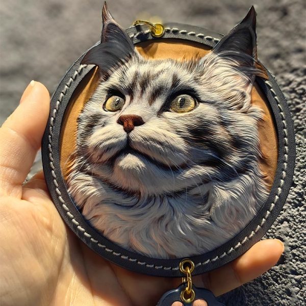 Custom Handmade Leather Pet Portrait Memorial Pendant - Image 2