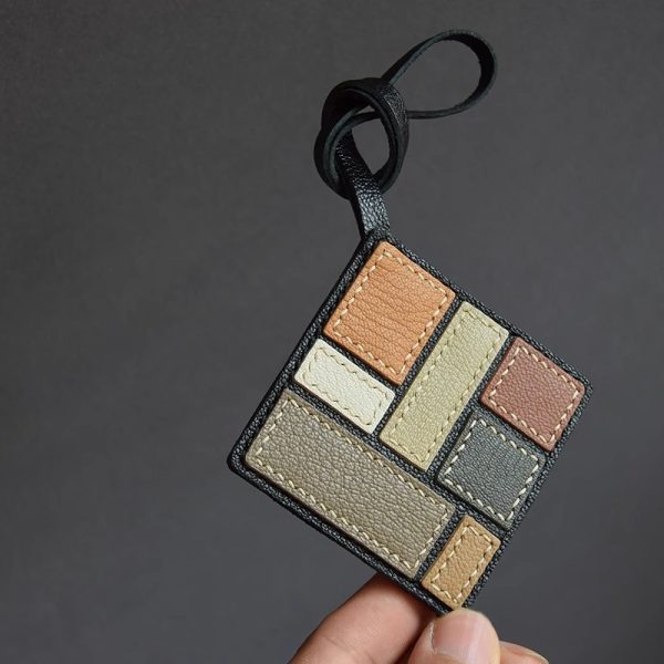 Unique Leather Geometric Keychain - Image 3