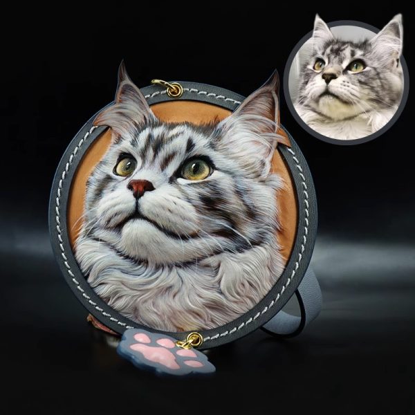 Custom Handmade Leather Pet Portrait Memorial Pendant - Image 4