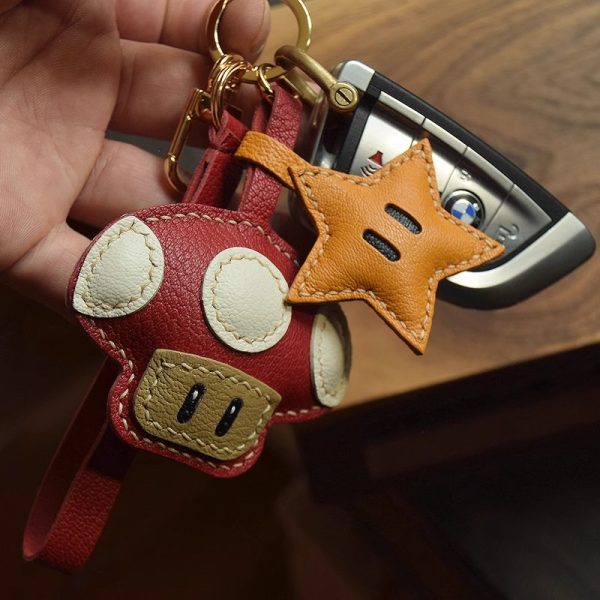 Unique Leather Mushroom & Star Keychain - Image 4