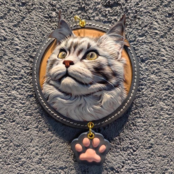 Custom Handmade Leather Pet Portrait Memorial Pendant - Image 3