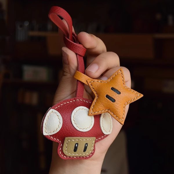 Unique Leather Mushroom & Star Keychain - Image 3