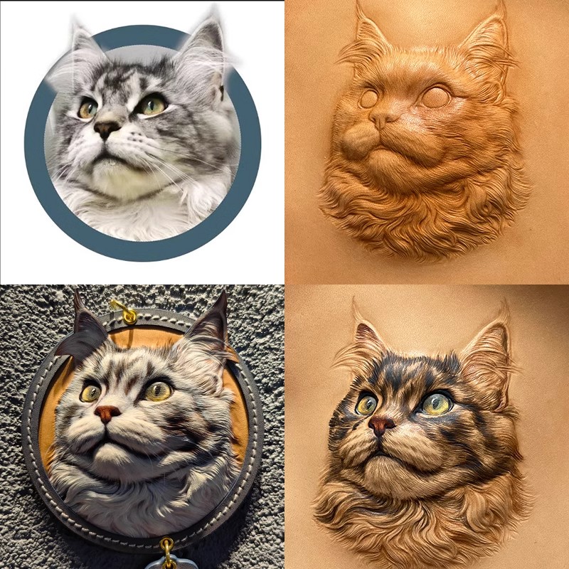 Custom Handmade Leather Pet Portrait Memorial Pendant