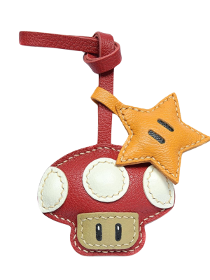 Unique Leather Mushroom & Star Keychain