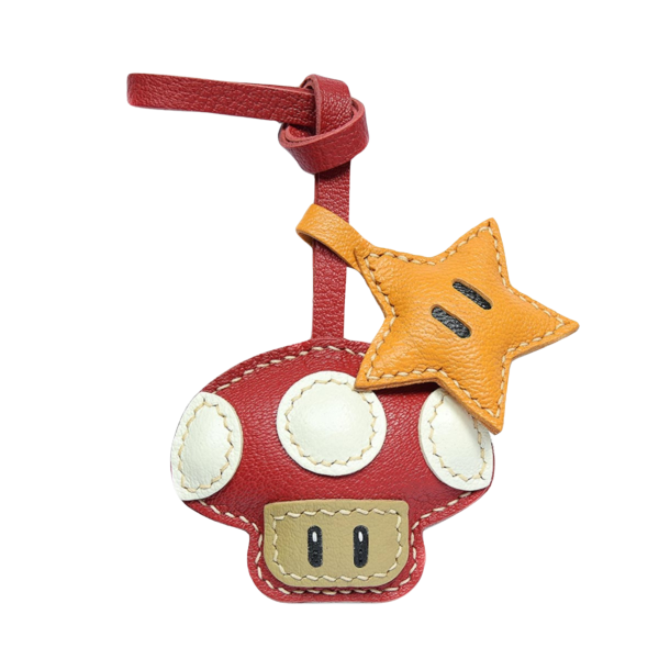 Unique Leather Mushroom & Star Keychain