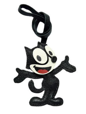 Whimsical Black Cat Leather Keychain