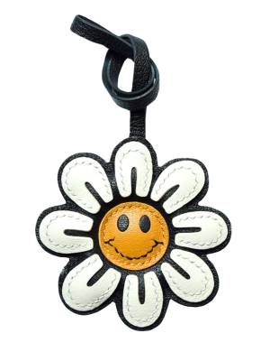Smiley Flower Leather Keychain