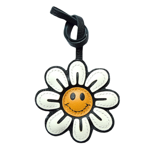 Smiley Flower Leather Keychain